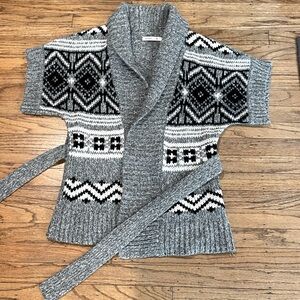 Grey, Black & White Fair Aisle Belted Cardigan Sweater
